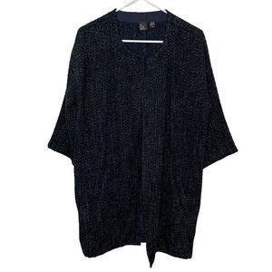 The Fisher Project Womens Boucle Jacket M Navy Open Front 3/4 Sleeve Collarless